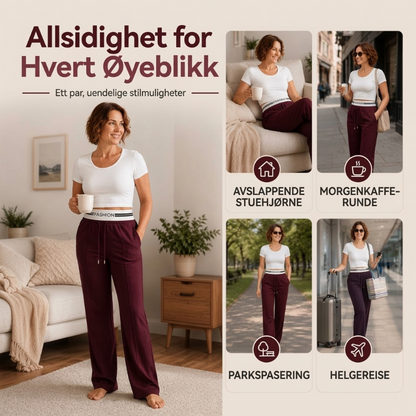 Damebukser med høy midje og vide legger, joggebukser