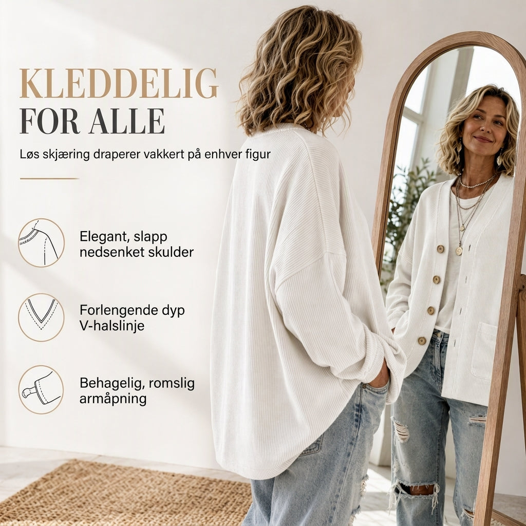 Kvinner uformell kordfløyel V-hals kåpe