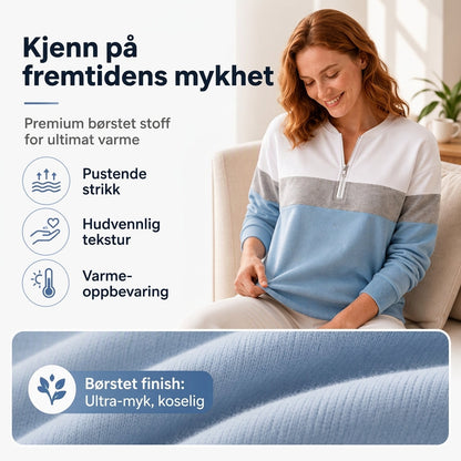Genser med halvt glidelås og fargeblokk for kvinner