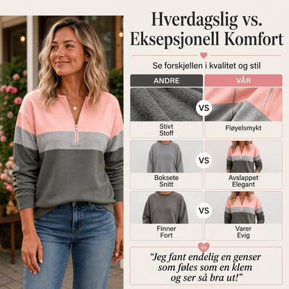 Genser med halvt glidelås og fargeblokk for kvinner