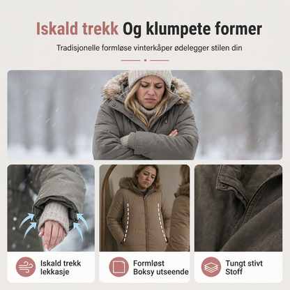 Vattert vinterfrakk med hette og fleecefôr for kvinner