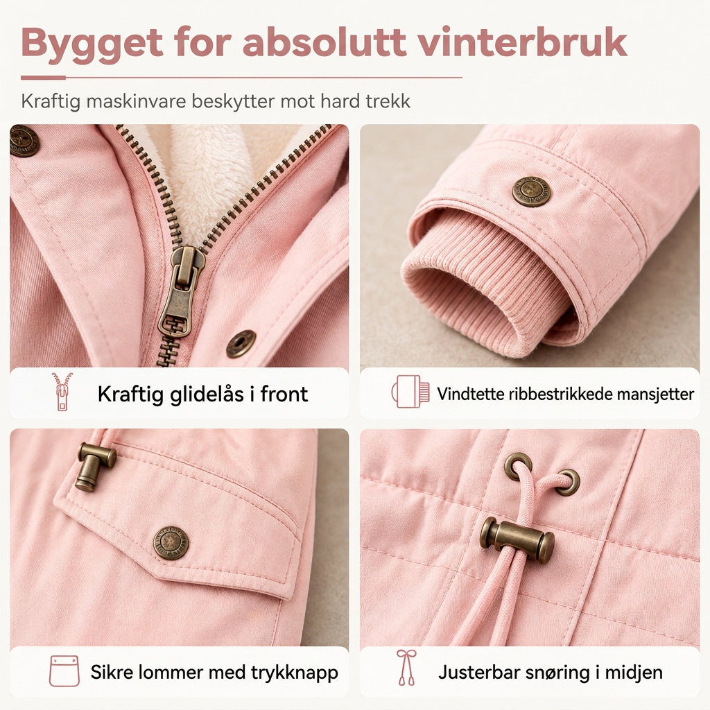 Vattert vinterfrakk med hette og fleecefôr for kvinner