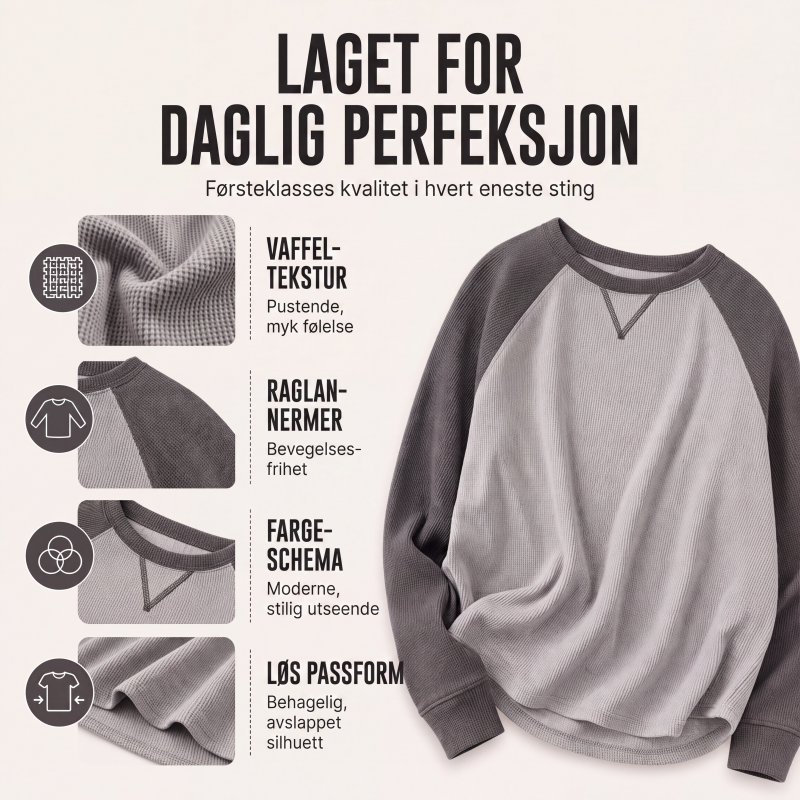 Langermet topp med vaffelstrikking og fargeblokkdesign for kvinner