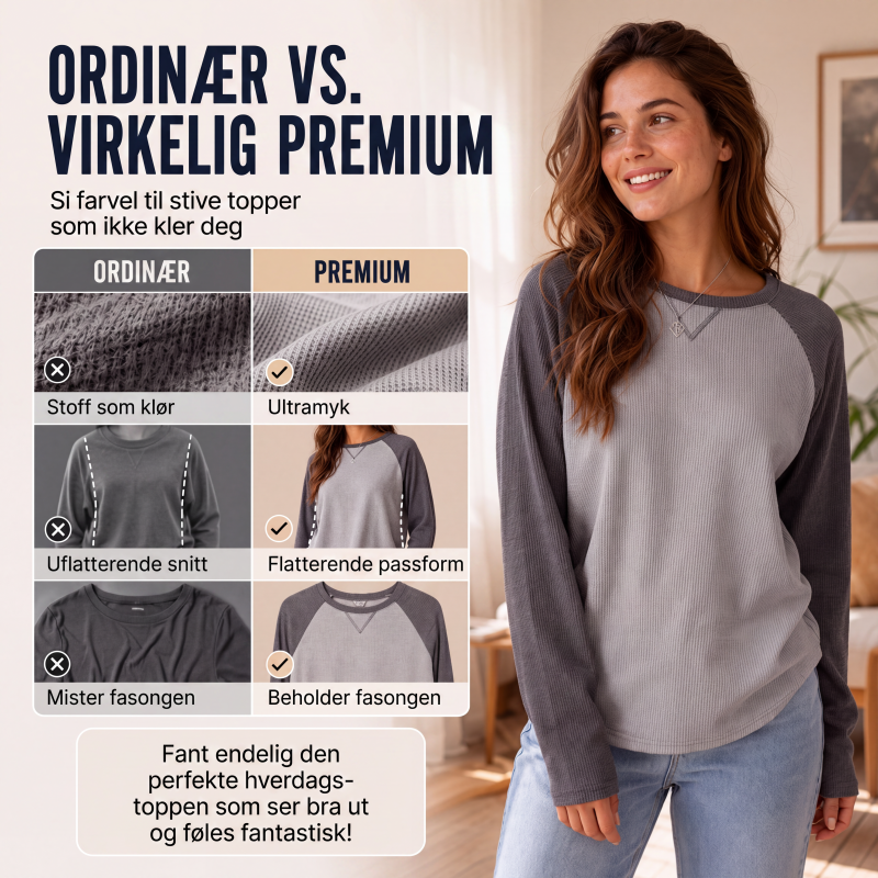 Langermet topp med vaffelstrikking og fargeblokkdesign for kvinner