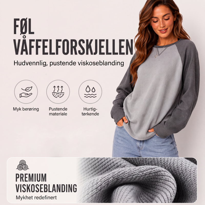 Langermet topp med vaffelstrikking og fargeblokkdesign for kvinner