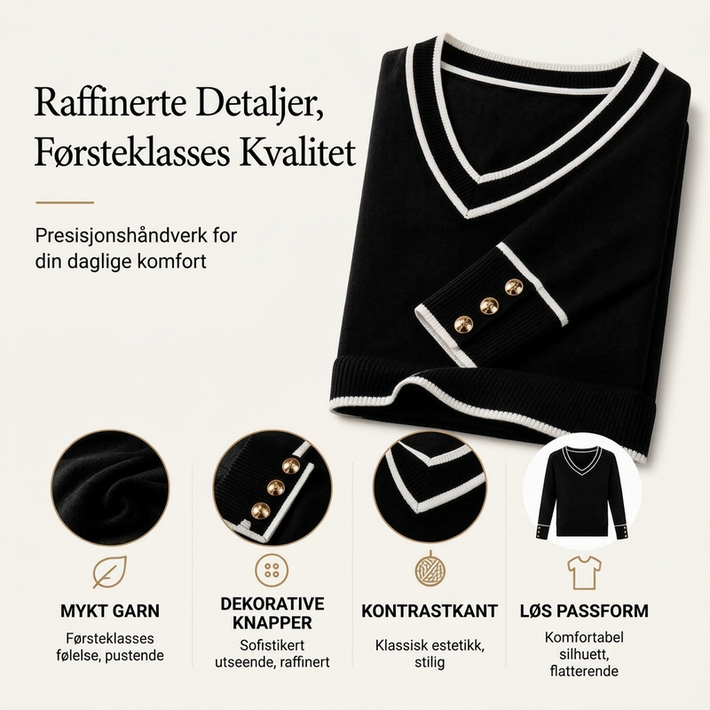 Elegant strikket topp for kvinner med kontrast-V-hals