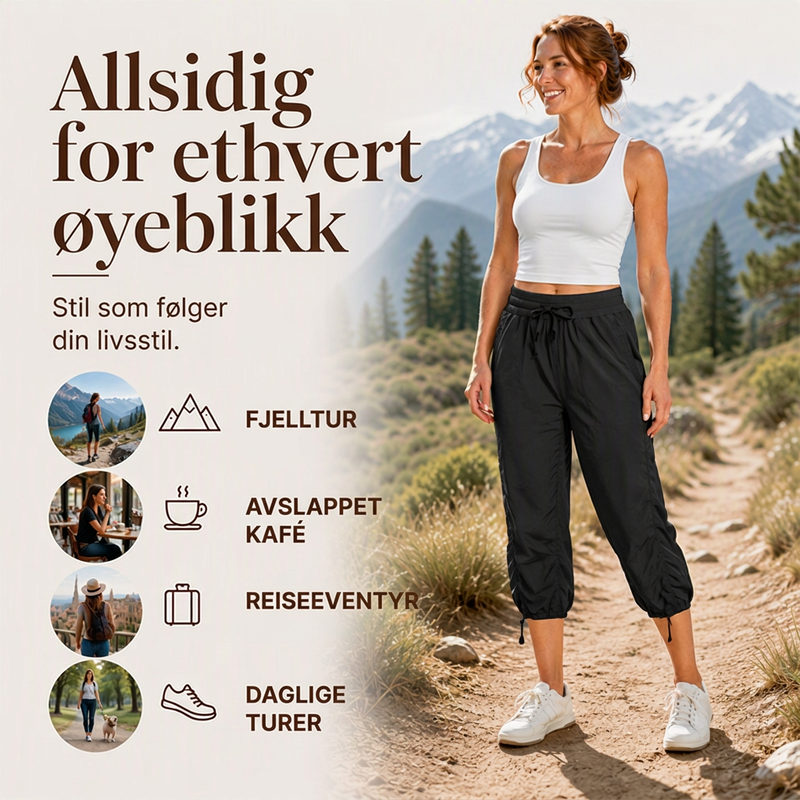 Lette hurtigtørkende capribukser for kvinner