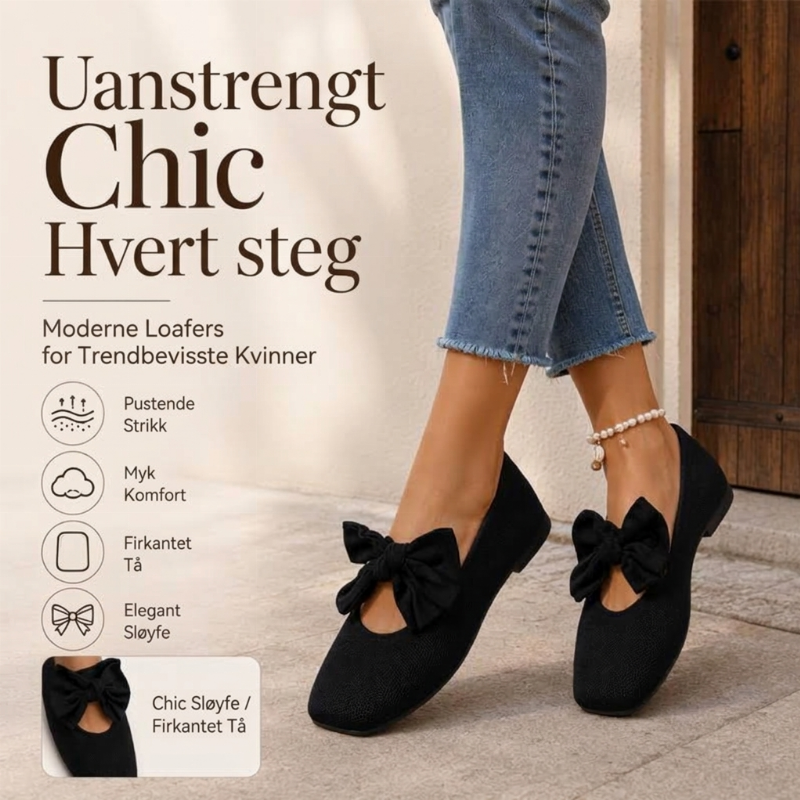 Knit-flate sko med firkantet tå og sløyfe for kvinner