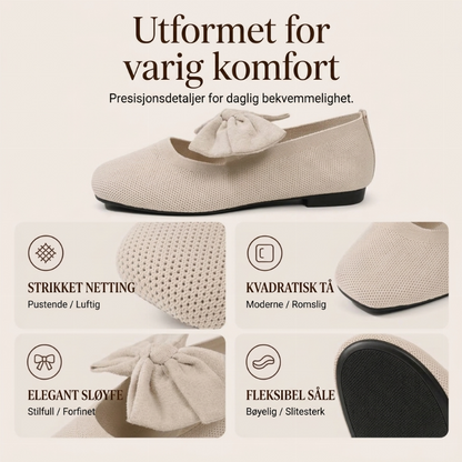 Knit-flate sko med firkantet tå og sløyfe for kvinner