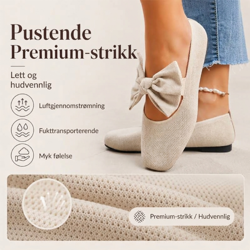 Knit-flate sko med firkantet tå og sløyfe for kvinner