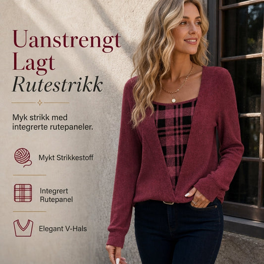 Rutet strikket topp for kvinner med lag-på-lag-utseende