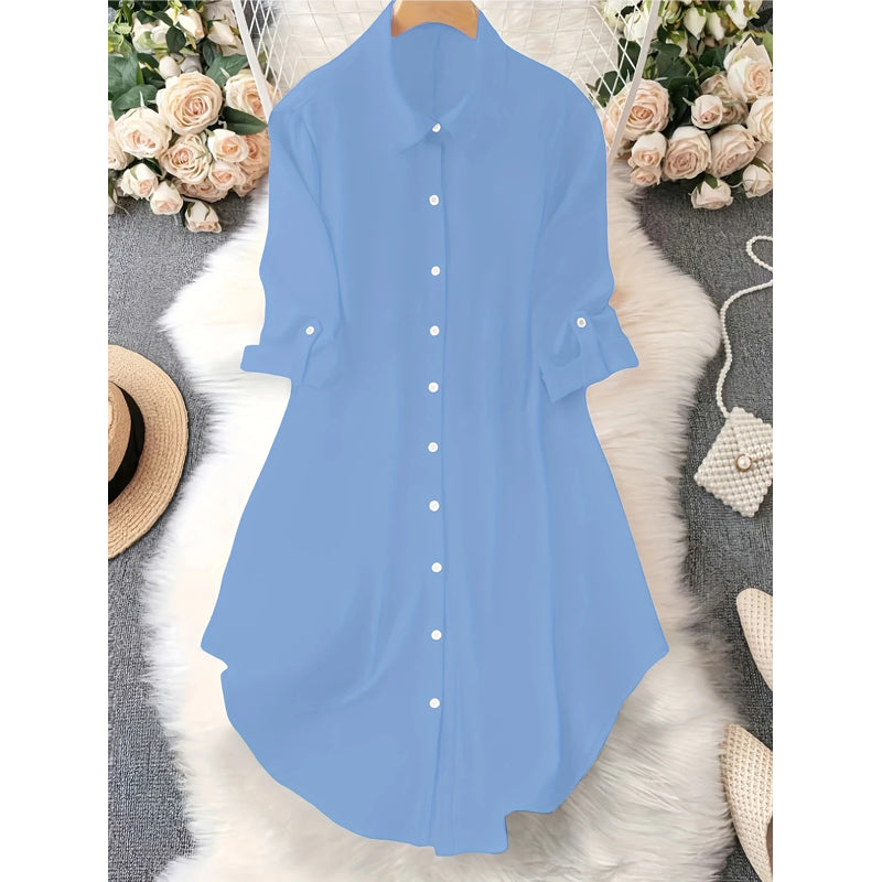 Dame uformell langermet bluse med knappestolpe