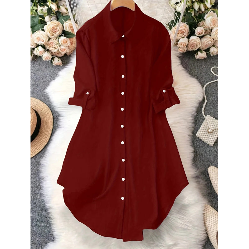Dame uformell langermet bluse med knappestolpe