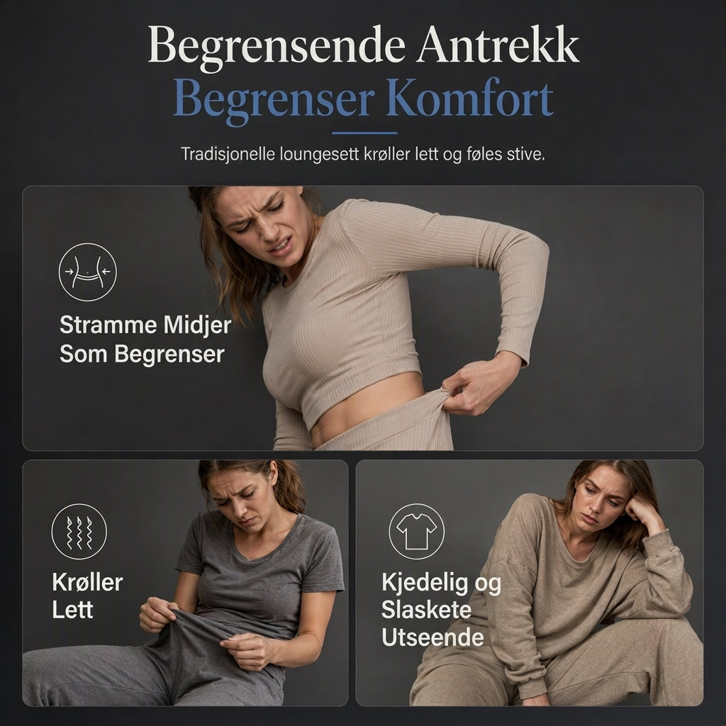 Kvinnelig fritidssett med V-hals, lyktermer, kort topp og høymidjede vide bukser