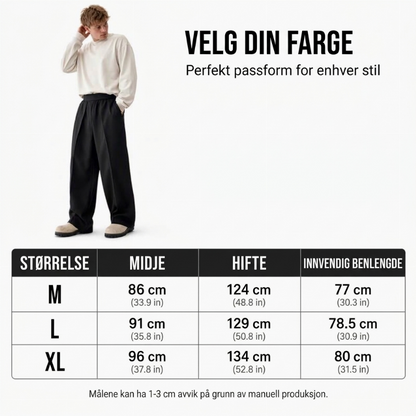 Avslappede plisserte vide bukser for menn