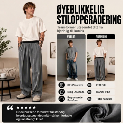 Avslappede plisserte vide bukser for menn