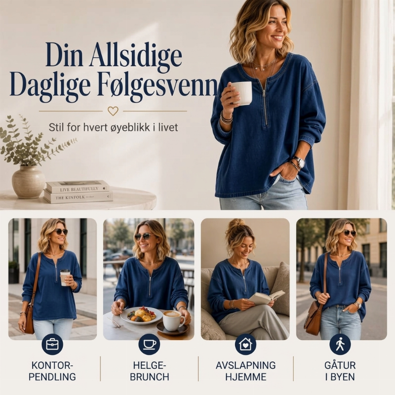 Dame langermet dongerigenser med halvt glidelås