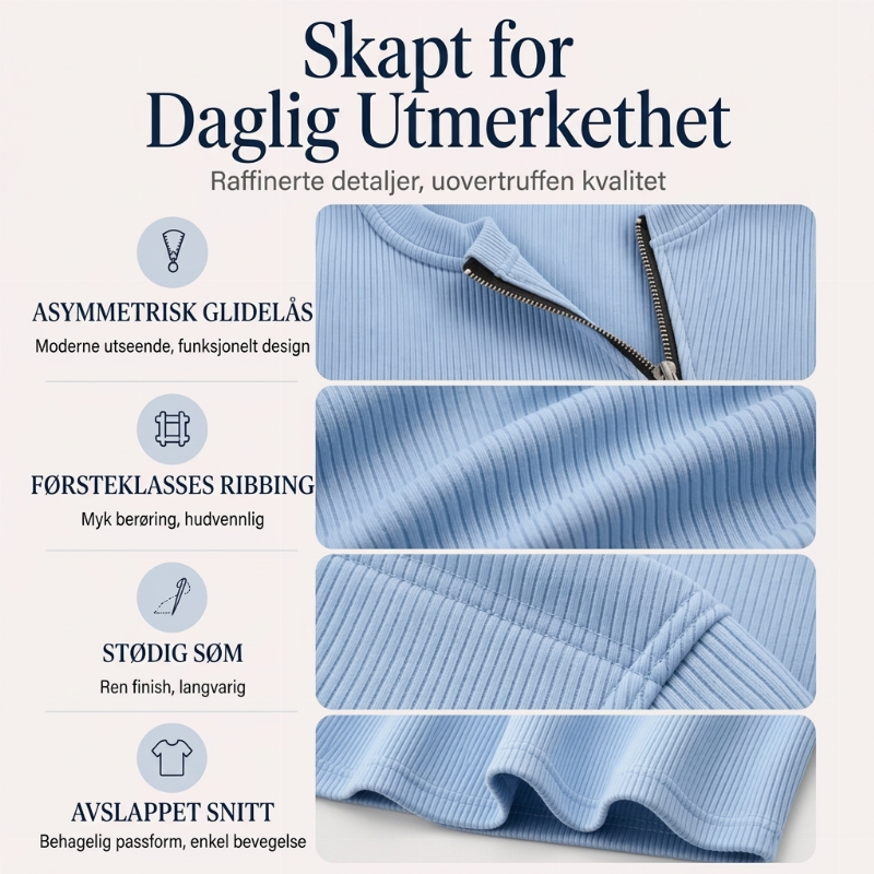 Dame ribbestrikket topp med asymmetrisk glidelås