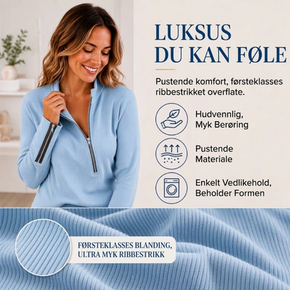 Dame ribbestrikket topp med asymmetrisk glidelås