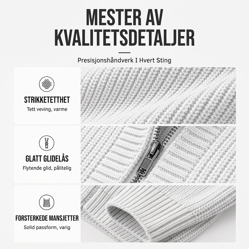 Uformell strikkegenser med glidelås og hette for menn