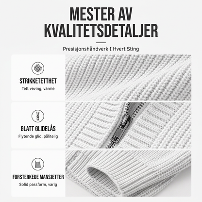 Uformell strikkegenser med glidelås og hette for menn