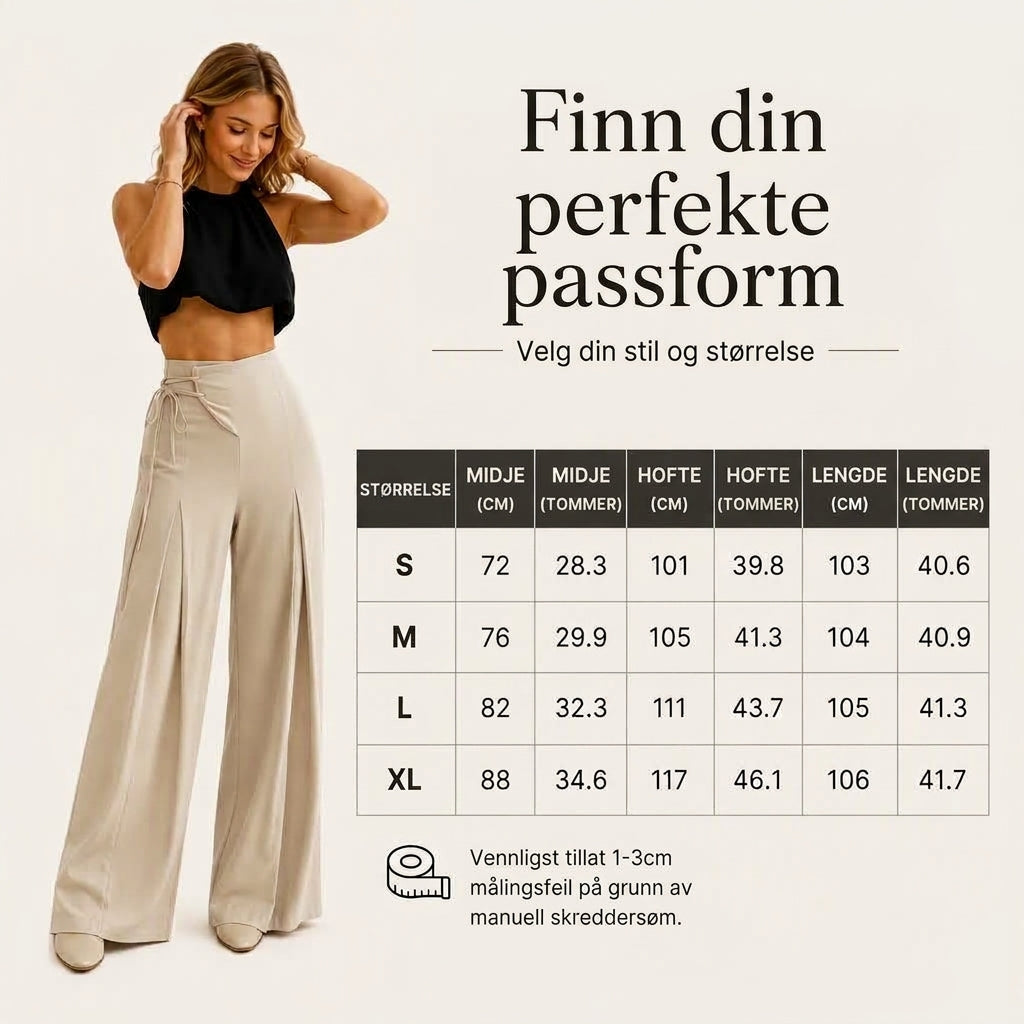 Uformelle høyebukser med vide ben for kvinner