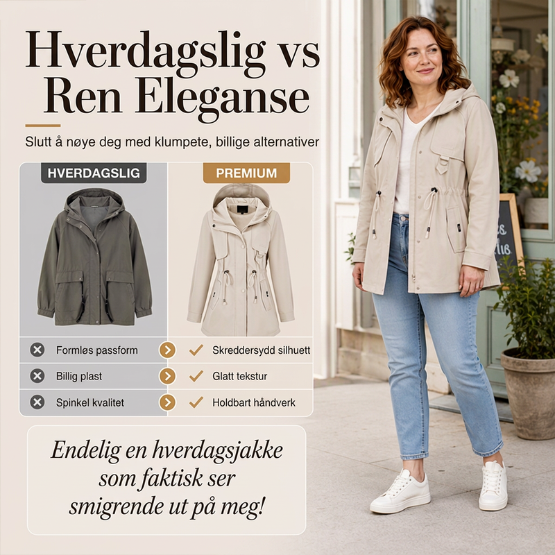 Uformell varm mellomlang jakke med hette for kvinner
