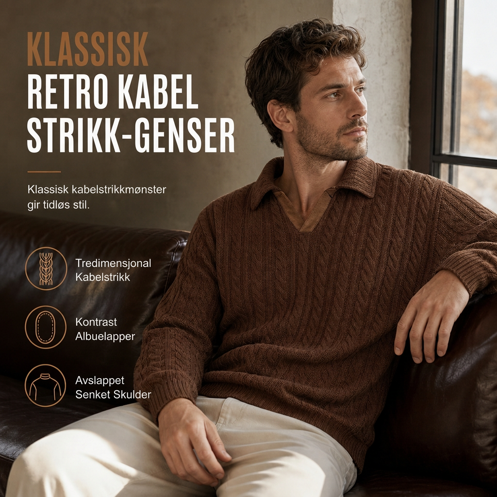 Genser med krage for menn, uformell ensfarget pullover