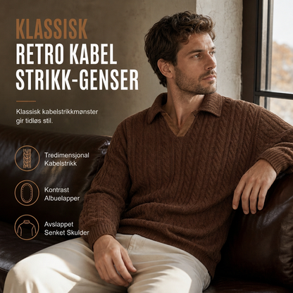 Genser med krage for menn, uformell ensfarget pullover