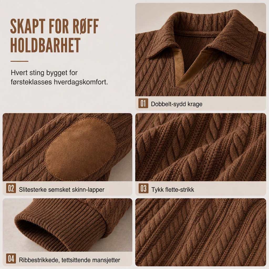 Genser med krage for menn, uformell ensfarget pullover