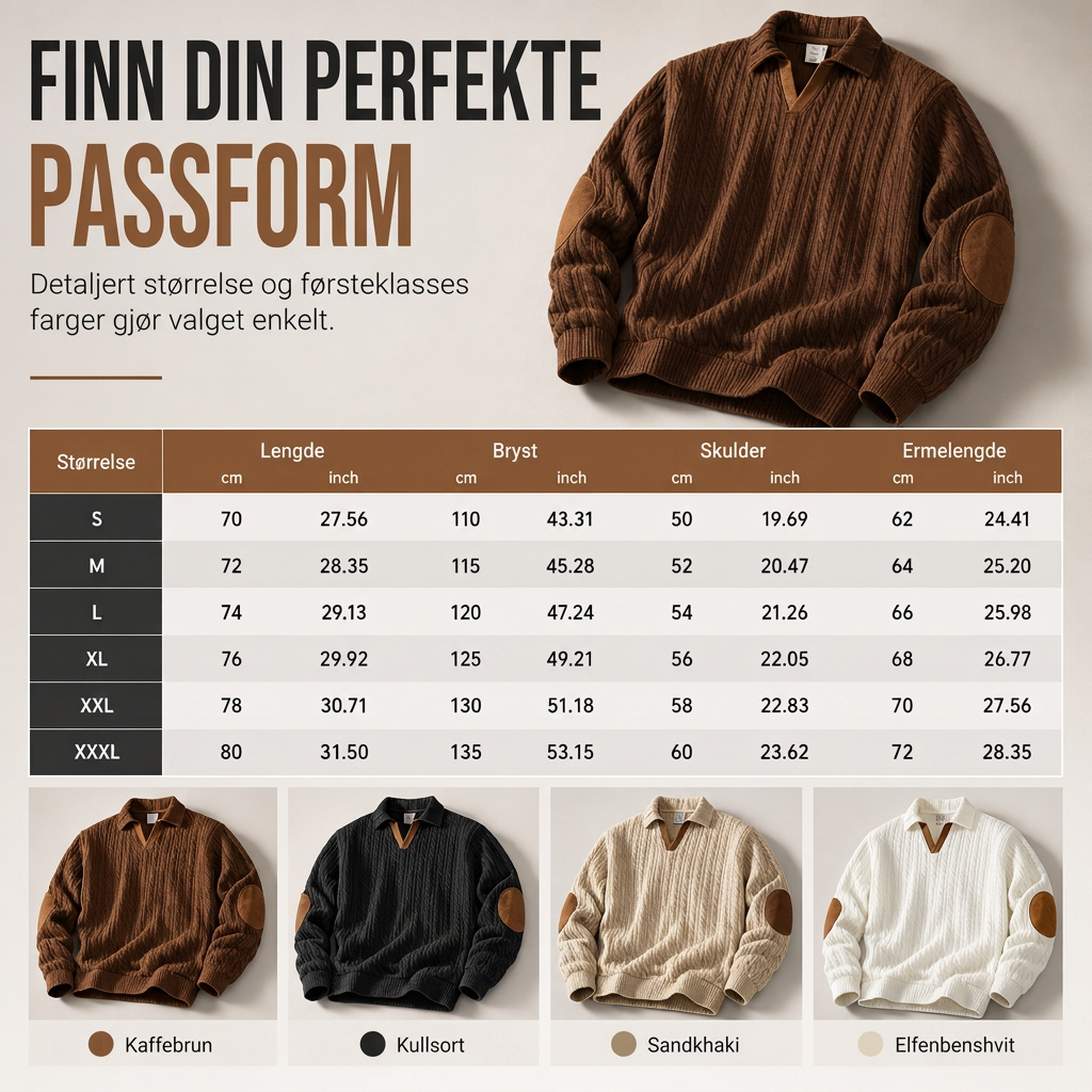 Genser med krage for menn, uformell ensfarget pullover