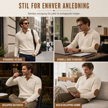 Genser med krage for menn, uformell ensfarget pullover