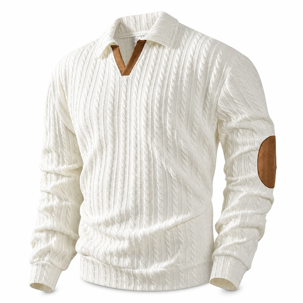 Genser med krage for menn, uformell ensfarget pullover