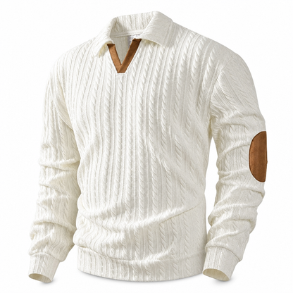 Genser med krage for menn, uformell ensfarget pullover