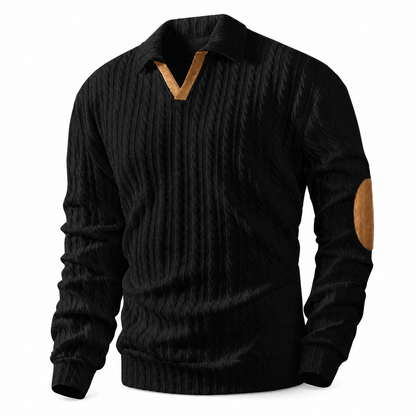 Genser med krage for menn, uformell ensfarget pullover