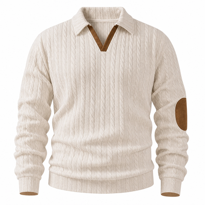 Genser med krage for menn, uformell ensfarget pullover
