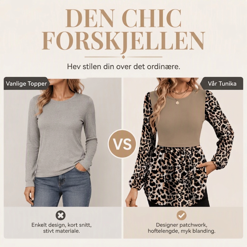 Dame langermet topp med leopardmønster