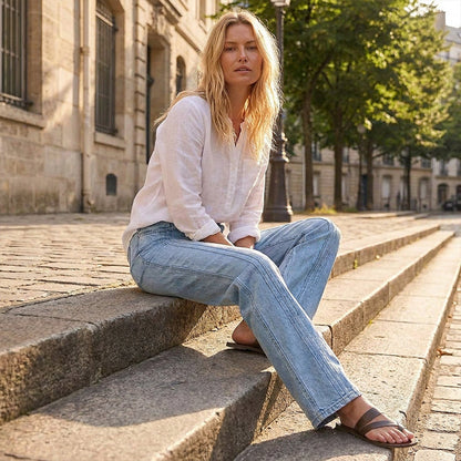 Dame videbuksede jeans med sømmer foran