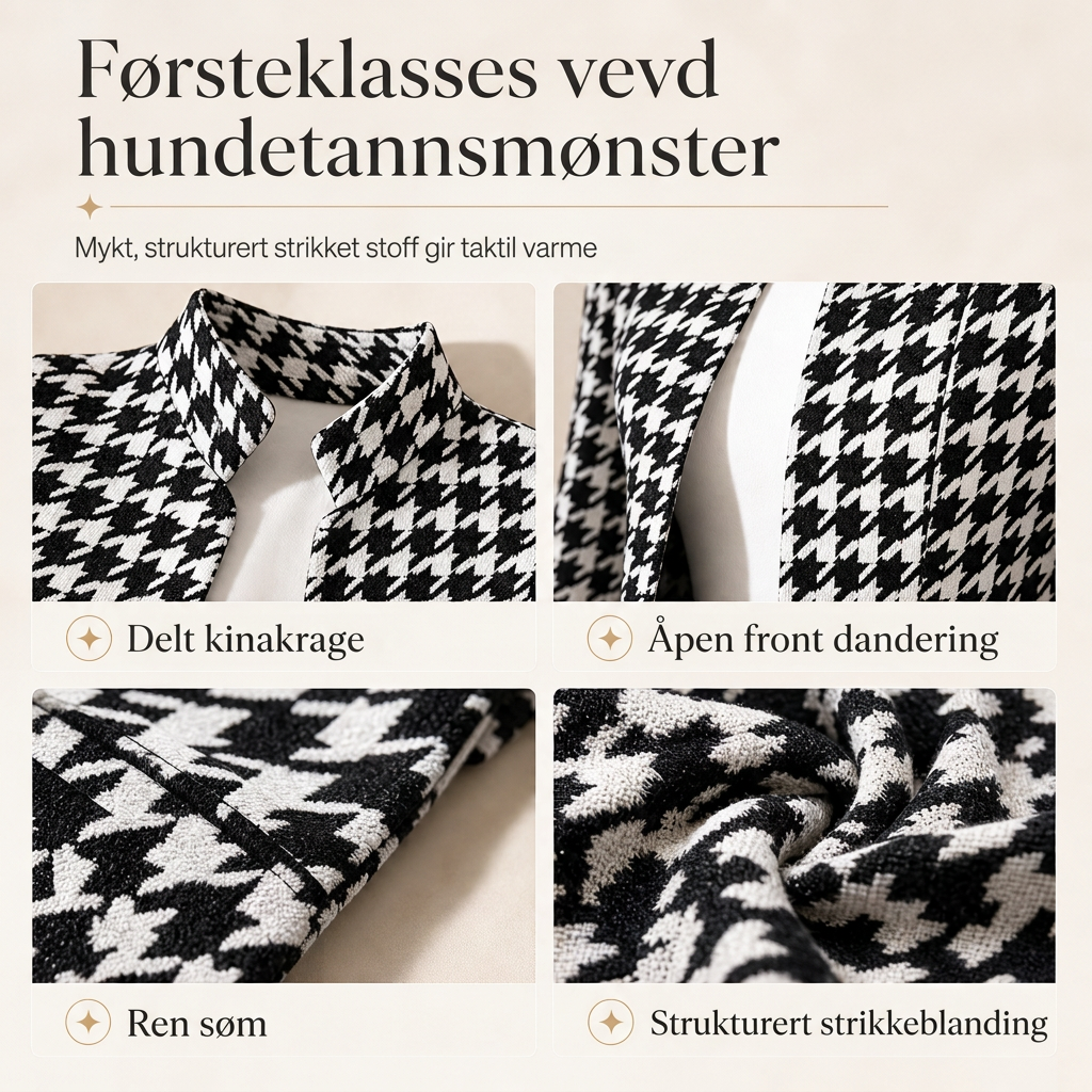 Hundetannmønster med åpen front, delt stålkrage og smal passform