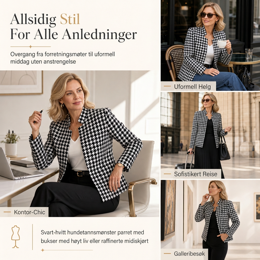 Hundetannmønster med åpen front, delt stålkrage og smal passform