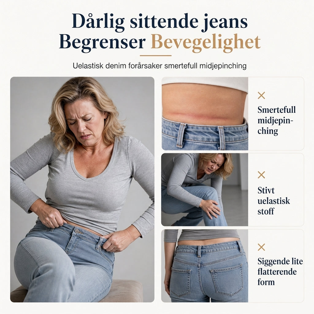 Damejeans med høy midje og utslådde ben, strekkdenim, slank passform med dobbelknapp i midjen