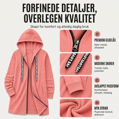 Tykk mellomlang hettejakke for kvinner