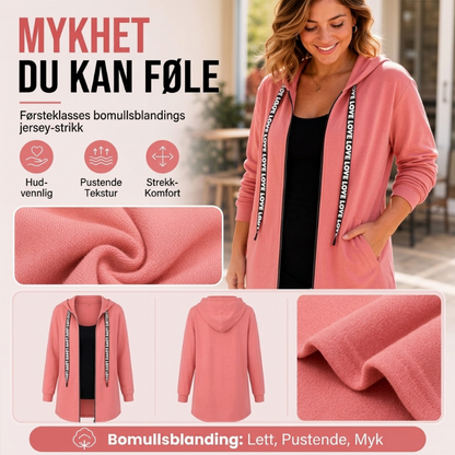 Tykk mellomlang hettejakke for kvinner