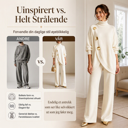 Elegant sett med høyhalset genser og videbukser for kvinner