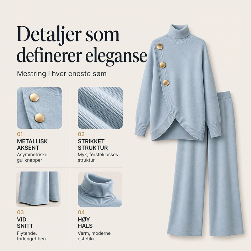 Elegant sett med høyhalset genser og videbukser for kvinner
