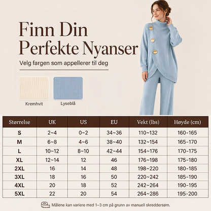 Elegant sett med høyhalset genser og videbukser for kvinner