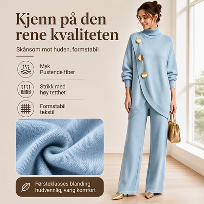 Elegant sett med høyhalset genser og videbukser for kvinner