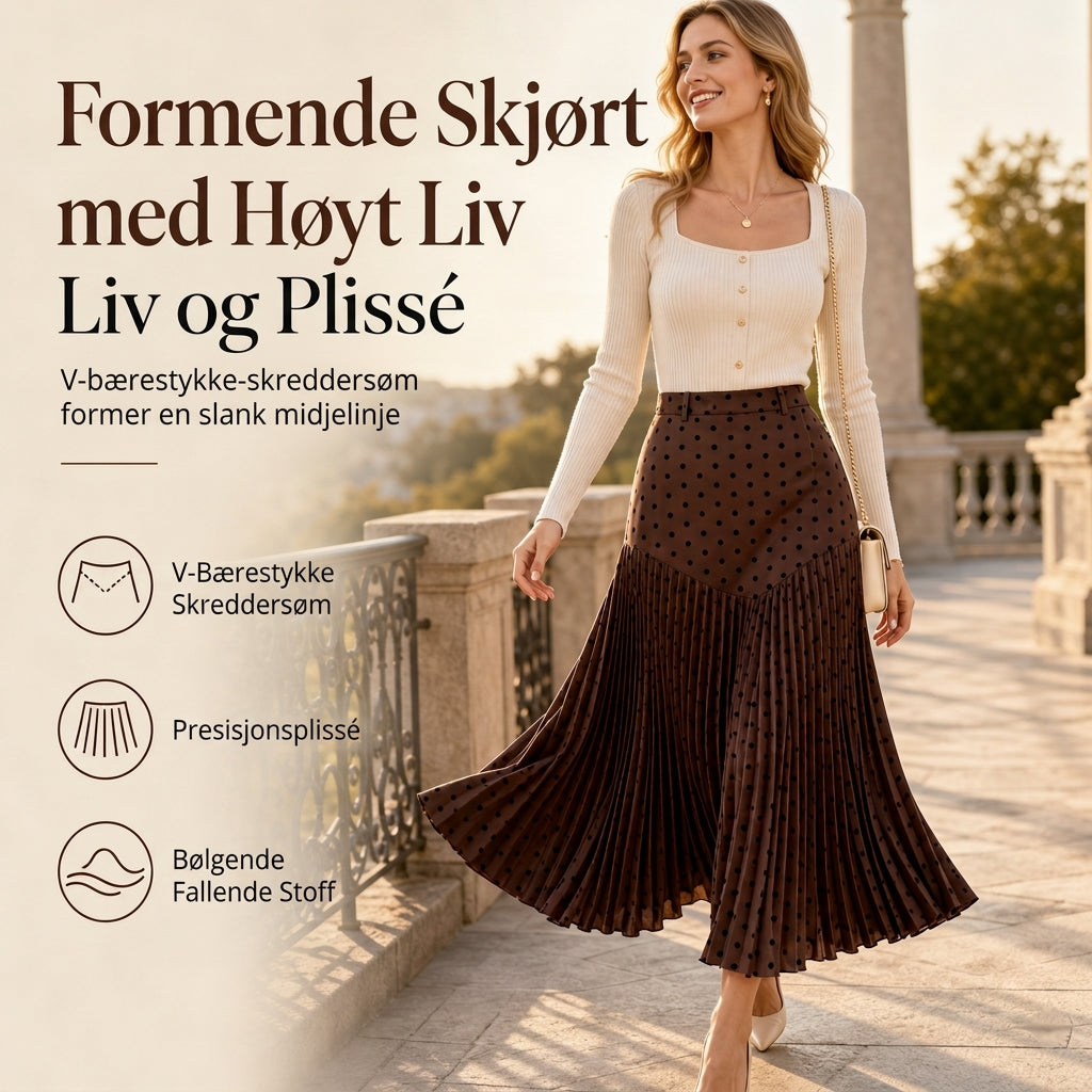 🔥 50% RABATT👗 | Høyt midjet plissert skjørt for dame – Prikkemønster & flatterende A-linje