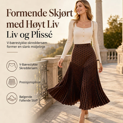 🔥 50% RABATT👗 | Høyt midjet plissert skjørt for dame – Prikkemønster & flatterende A-linje