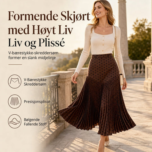 🔥 50% RABATT👗 | Høyt midjet plissert skjørt for dame – Prikkemønster & flatterende A-linje